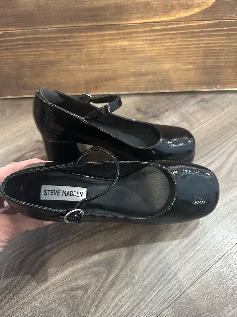Steve Madden Black Patent Mary Jane Block Heels - Picture 7 of 8